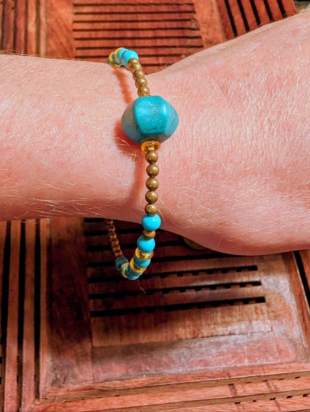 Howlite Turquoise Currine Gold Bead Beaded Bracelet - Women Jewelry Handcrafted